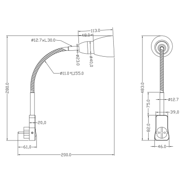 8911211-07 FLEXO CON CLAVIJA LIGARA E14 TRIO