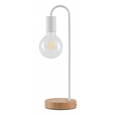 1950925-BL LAMPARA SOBREMESA PIE MADERA E27 BLANCA
