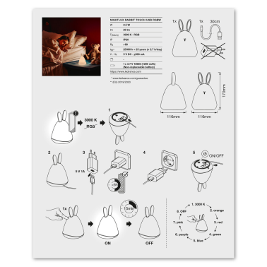 602113 LUZ DE NOCHE INFANTIL RGBW 0,5W NIGHTLUX RABBIT TOUCH LEDVANCE