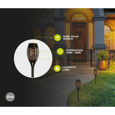 201210016 ESTACA LED SOLAR PLASTICA 1700K EFECTO LLAMA KODALA IP44 GSC