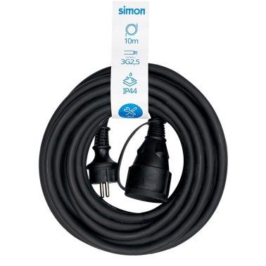 PL122401 10m PROLONGACION MANGUERA 3x2,5mm CON TAPA NEGRA IP44 SIMON BRICO