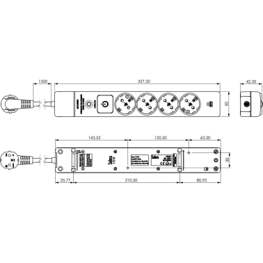 41ILSO BASE MULTIPLE 4T C/CABLE C/INTER 1,5mts PROTECC SOBRETENSION Y SOBRECARGA ION SOLERA