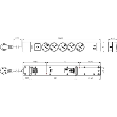 51ILAC BASE MULTIPLE 5T C/CABLE C/INTER 1,5mts USBA+USBC PROTECC SOBRETENSION ION SOLERA