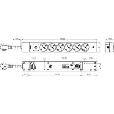 61ILS BASE MULTIPLE 6T C/CABLE C/INTER 1,5mts PROTECC SOBRETENSION ION SOLERA