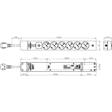 61ILSO BASE MULTIPLE 6T C/CABLE C/INTER 1,5mts PROTECC SOBRETENSION Y SOBRECARGA ION SOLERA