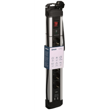 BM726601 BASE ALUMINIO 6T + 2 USB C/CABLE 1,5m C/INTER Y PROTECCION SIMON BRICO