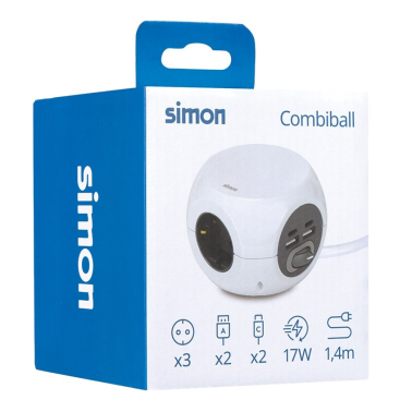 BM516305 BASE CUBICA 3T + 4 USB (A-C) C/CABLE 1,4m C/INTER COMBIBALL SIMON BRICO