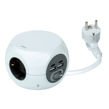 BM516305 BASE CUBICA 3T + 4 USB (A-C) C/CABLE 1,4m C/INTER COMBIBALL SIMON BRICO