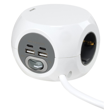 BM516305 BASE CUBICA 3T + 4 USB (A-C) C/CABLE 1,4m C/INTER COMBIBALL SIMON BRICO