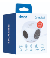 BM516306 BASE CUBICA WIRELESS 3T + 4 USB (A-C) C/CABLE 1,4m C/INTER COMBIBALL SIMON BRICO