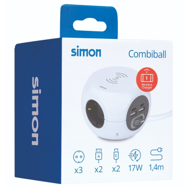BM516306 BASE CUBICA WIRELESS 3T + 4 USB (A-C) C/CABLE 1,4m C/INTER COMBIBALL SIMON BRICO