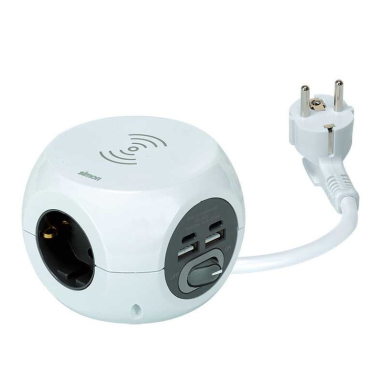 BM516306 BASE CUBICA WIRELESS 3T + 4 USB (A-C) C/CABLE 1,4m C/INTER COMBIBALL SIMON BRICO