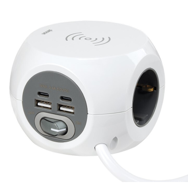 BM516306 BASE CUBICA WIRELESS 3T + 4 USB (A-C) C/CABLE 1,4m C/INTER COMBIBALL SIMON BRICO