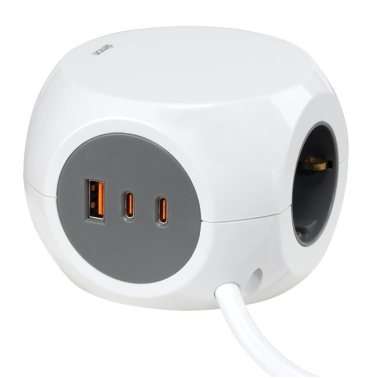 BM516307 BASE CUBICA 3T + 3 USB (A-C) CARGA RAPIDA C/CABLE 1,4m COMBIBALL SIMON BRICO