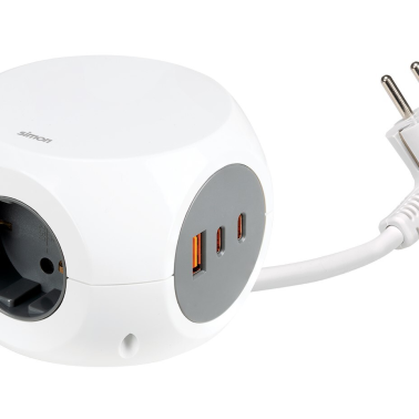 BM516307 BASE CUBICA 3T + 3 USB (A-C) CARGA RAPIDA C/CABLE 1,4m COMBIBALL SIMON BRICO