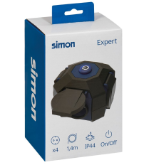 PL428201 BASE CUBICA 4T CON TAPAS C/CABLE 1,4m C/INTER NEGRA IP44 SIMON BRICO