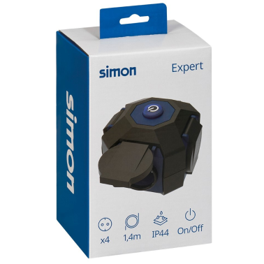 PL428201 BASE CUBICA 4T CON TAPAS C/CABLE 1,4m C/INTER NEGRA IP44 SIMON BRICO