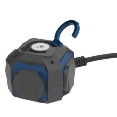 PL428201 BASE CUBICA 4T CON TAPAS C/CABLE 1,4m C/INTER NEGRA IP44 SIMON BRICO