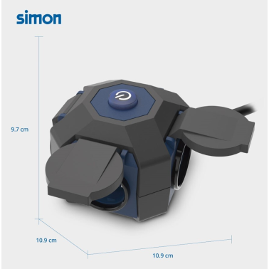 PL428201 BASE CUBICA 4T CON TAPAS C/CABLE 1,4m C/INTER NEGRA IP44 SIMON BRICO