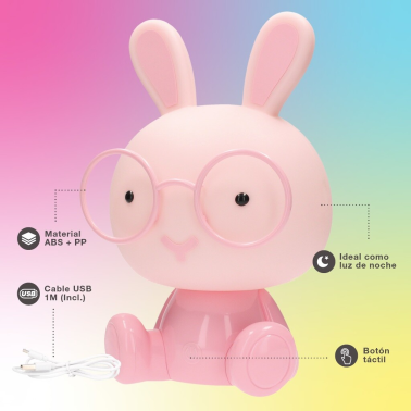202800017 LUZ DE NOCHE INFANTIL LED CONEJITO RECARGABLE CON ALTAVOZ 5W RGB GSC
