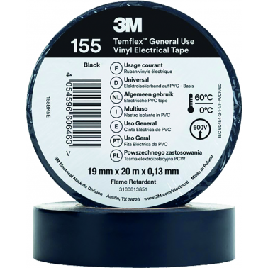 CINTA AISLANTE TEMFLEX155 20MX19MM NEGRO