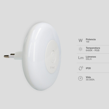 202805021 LUZ NOCHE LED CIRCULAR 1W RGB+6000K 35Lm DONDI GSC