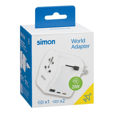 CL410101 ADAPTADOR UNIVERSAL DE VIAJE CON 3 CARGADORES USB (A+C) 20W SIMON BRICO