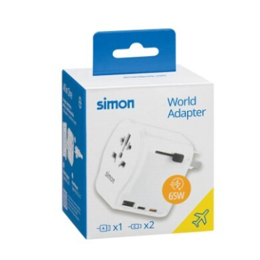 CL410102 ADAPTADOR UNIVERSAL DE VIAJE CON 3 CARGADORES USB (A+C) 65W SIMON