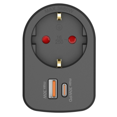 CL620306 ADAPTADOR SIMPLE CON USB A + C 30W NEGRO SIMON BRICO