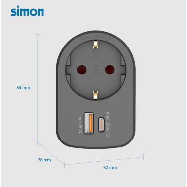 CL620306 ADAPTADOR SIMPLE CON USB A + C 30W NEGRO SIMON BRICO