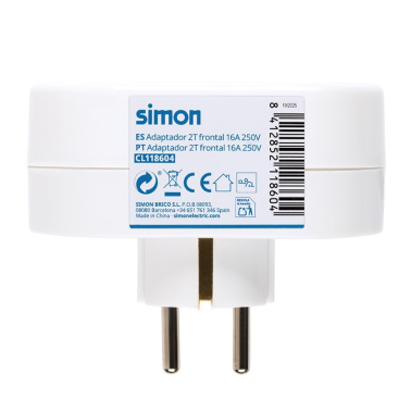 CL118604 ADAPTADOR DOBLE SALIDA BLANCO 16A 250V SIMON BRICO