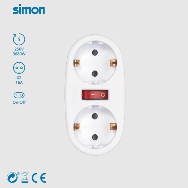 CL910401 ADAPTADOR DOBLE SALIDA C/INTERRUPTOR BLANCO 16A 250V SIMON BRICO