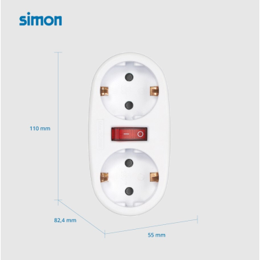 CL910401 ADAPTADOR DOBLE SALIDA C/INTERRUPTOR BLANCO 16A 250V SIMON BRICO