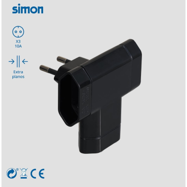CL115818 ADAPTADOR BIPOLAR TRIPLE NEGRO 10A 250V SIMON BRICO