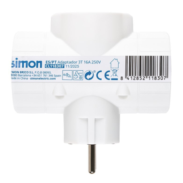 CL118307 ADAPTADOR BIPOLAR TRIPLE SCHUKO TT BLANCO 16A 250V SIMON BRICO