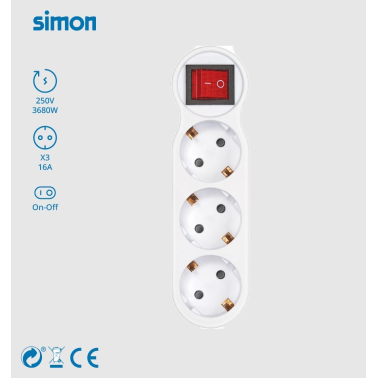 CL910402 ADAPTADOR TRIPLE SALIDA C/INTERRUPTOR BLANCO 16A 250V SIMON BRICO