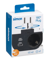 CL610310 ADAPTADOR GIRATORIO 1 TOMA + USB A + USB C 30W PLUG SIMON BRICO