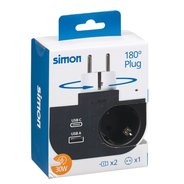 CL610310 ADAPTADOR GIRATORIO 1 TOMA + USB A + USB C 30W PLUG SIMON BRICO