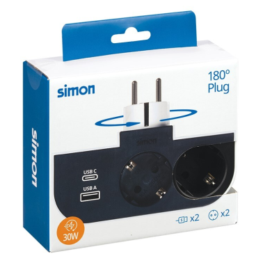 CL610311 ADAPTADOR GIRATORIO 2 TOMAS + USB A + USB C 30W PLUG SIMON BRICO