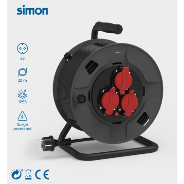 EX922501 20m EXTENSIBLE ENROLLACABLES 3T CON TAPA 3x1,5mm IP55 SIMON BRICO