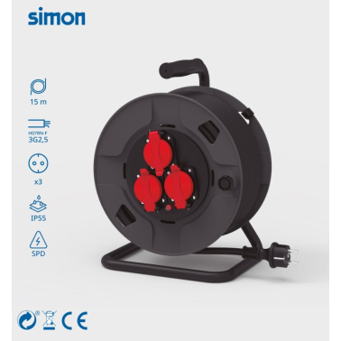 EX922701 15m EXTENSIBLE ENROLLACABLES 3T CON TAPA 3x2,5mm IP55 SIMON BRICO