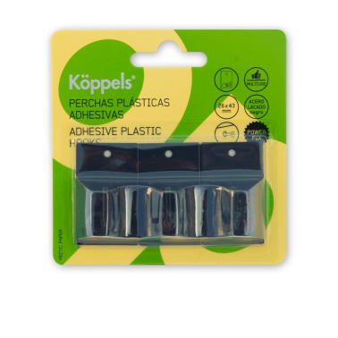 P2001N BL 3ud PERCHA ACERO ADHESIVA NEGRA KOPPELS