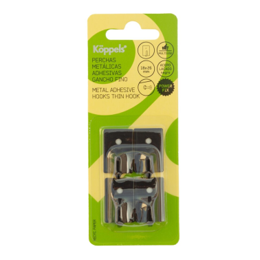 P2003N BL 4ud PERCHA ADHESIVA ACERO NEGRO GANCHO FINO KÖPPELS