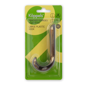 P3001N BL 1ud PERCHA ADHESIVA GRANDE PLASTICA FORMA "J" NEGRA KOPPELS