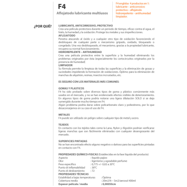 400ml LUBRICANTE AFLOJATODO MULTIUSOS F4 C/DIFUSOR