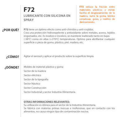 972SDESPPT F72 400ml SPRAY LUBRICANTE SILICONICO DIFUSOR