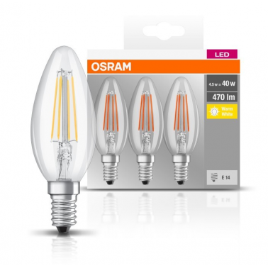 819313 3u LAMPARA VELA FIL LED E14 4W 2700K BASE OSRAM