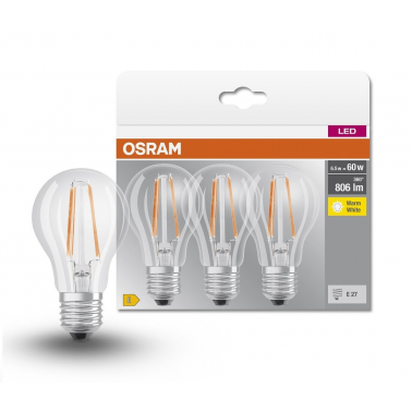 819290 3u LAMPARA STANDARD FIL LED E27 6,5W 2700K BASE OSRAM