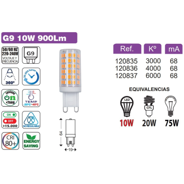 120832 BOMBILLA LED G9 7W 3000K 1000LM B&B