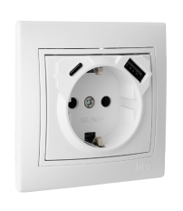 ERP60USBCU BASE SCHUKO CON USB-A+USB-C BLANCA SERIE EUROPA